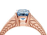 Rose gold Fancy Blue Emerald Cut Diamond Split Shank Ring with Pavé Band and Four-Prong Setting_48