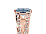 Rose gold Fancy Blue Emerald Cut Diamond Split Shank Ring with Pavé Band and Four-Prong Setting_49