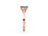 Rose gold Fancy Blue Emerald Cut Diamond Three-Stone Engagement Ring with Prong Setting and Pavé Band_2