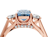 Rose gold Fancy Blue Emerald Cut Diamond Three-Stone Engagement Ring with Prong Setting and Pavé Band_4