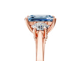 Rose gold Fancy Blue Emerald Cut Diamond Three-Stone Engagement Ring with Prong Setting and Pavé Band_5