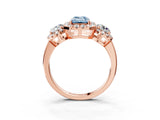 Rose gold Fancy Blue Emerald Cut Diamond Three-Stone Halo Ring with Prong Setting and Pavé Accents_3
