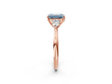 Rose gold Fancy Blue Emerald Cut Diamond Three-Stone Ring with Pear Side Stones and Four-Prong Setting_74