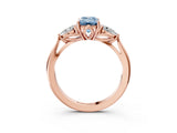 Rose gold Fancy Blue Emerald Cut Diamond Three-Stone Ring with Pear Side Stones and Four-Prong Setting_75