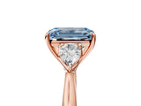 Rose gold Fancy Blue Emerald Cut Diamond Three-Stone Ring with Pear Side Stones and Four-Prong Setting_77