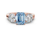 Rose gold Fancy Blue Emerald Cut Diamond Three-Stone Ring with Prong Setting and Classic Band_111