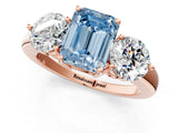 Rose gold Fancy Blue Emerald Cut Diamond Three-Stone Ring with Prong Setting and Classic Band_112