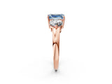 Rose gold Fancy Blue Emerald Cut Diamond Three-Stone Ring with Prong Setting and Classic Band_113