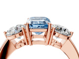 Rose gold Fancy Blue Emerald Cut Diamond Three-Stone Ring with Prong Setting and Classic Band_115