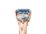 Rose gold Fancy Blue Emerald Cut Diamond Three-Stone Ring with Prong Setting and Classic Band_116