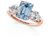 Rose gold Fancy Blue Emerald Cut Diamond Three-Stone Ring with Prong Setting and Pavé Band_1