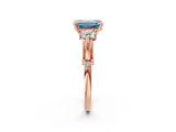 Rose gold Fancy Blue Emerald Cut Diamond Three-Stone Ring with Prong Setting and Pavé Band_2