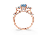 Rose gold Fancy Blue Emerald Cut Diamond Three-Stone Ring with Prong Setting and Pavé Band_3