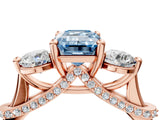 Rose gold Fancy Blue Emerald Cut Diamond Three-Stone Ring with Prong Setting and Pavé Band_4
