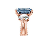 Rose gold Fancy Blue Emerald Cut Diamond Three-Stone Ring with Prong Setting and Pavé Band_5