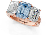 Rose gold Fancy Blue Emerald Cut Diamond Three-Stone Ring with Prong Setting and Textured Band_1