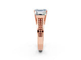 Rose gold Fancy Blue Emerald Cut Diamond Three-Stone Ring with Prong Setting and Textured Band_2