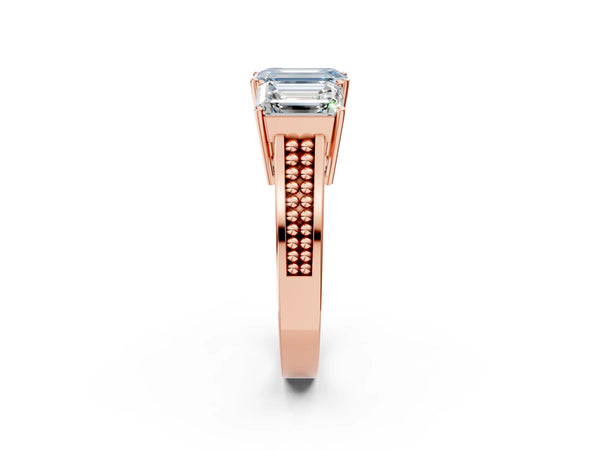 Rose gold Fancy Blue Emerald Cut Diamond Three-Stone Ring with Prong Setting and Textured Band