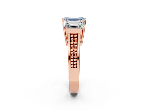 Rose gold Fancy Blue Emerald Cut Diamond Three-Stone Ring with Prong Setting and Textured Band_2