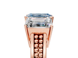 Rose gold Fancy Blue Emerald Cut Diamond Three-Stone Ring with Prong Setting and Textured Band_5