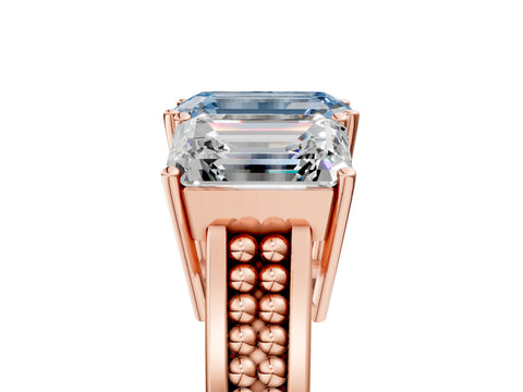 Rose gold Fancy Blue Emerald Cut Diamond Three-Stone Ring with Prong Setting and Textured Band_5