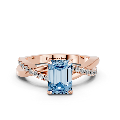Rose gold Fancy Blue Emerald  Cut Diamond Twist Band Solitaire with Prong Setting_11