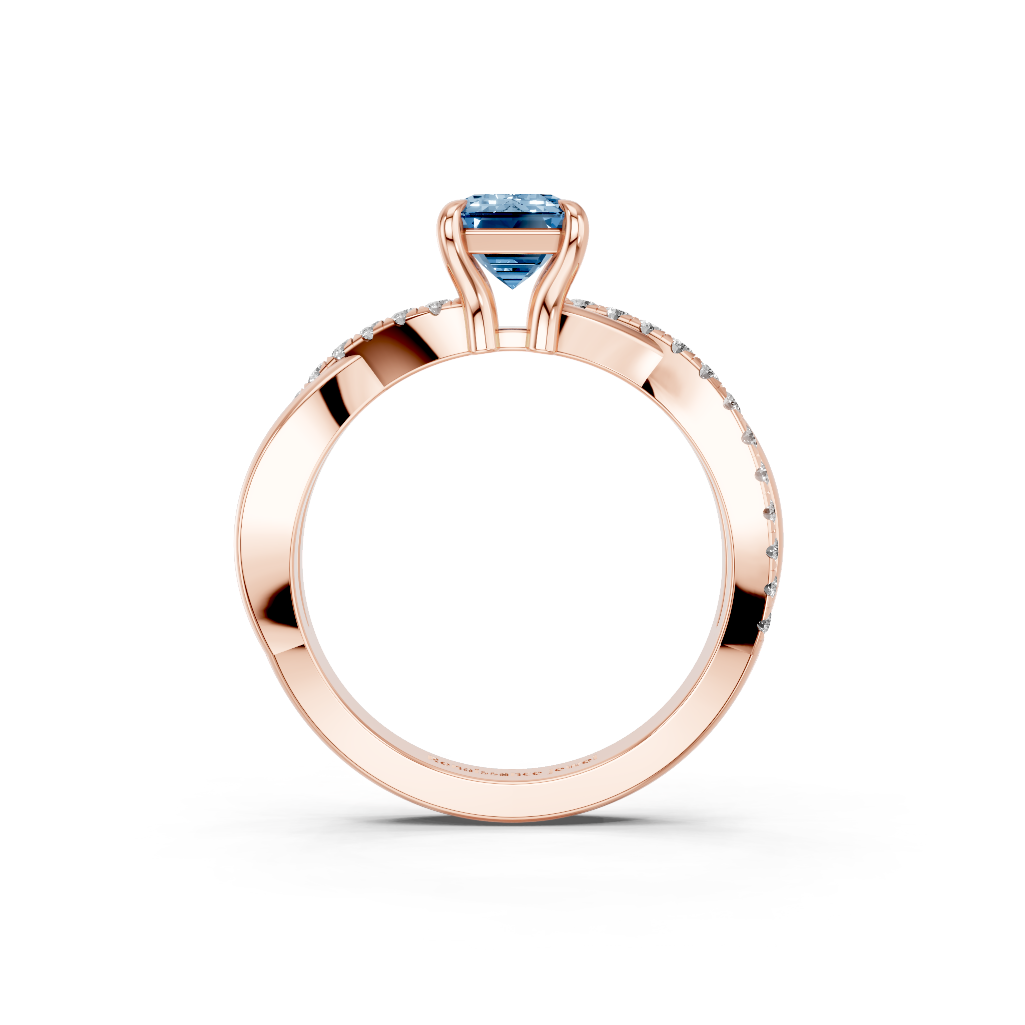 Rose gold Fancy Blue Emerald  Cut Diamond Twist Band Solitaire with Prong Setting_5