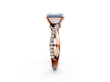Rose gold Fancy Blue Emerald  Cut Diamond Twist Band Solitaire with Prong Setting_57