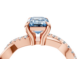 Rose gold Fancy Blue Emerald  Cut Diamond Twist Band Solitaire with Prong Setting_59