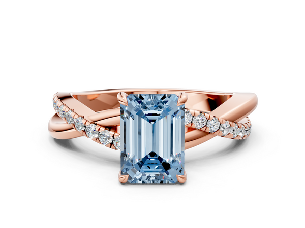 Rose gold Fancy Blue Emerald  Cut Diamond Twisted Band with Pavé Setting and Four-Prong Setting