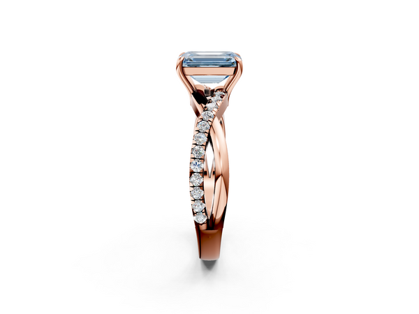 Rose gold Fancy Blue Emerald  Cut Diamond Twisted Band with Pavé Setting and Four-Prong Setting