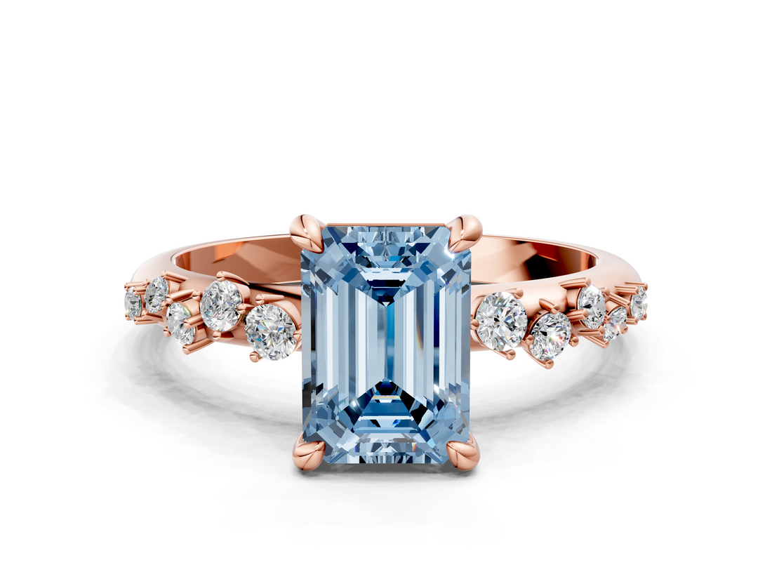 Rose gold Fancy Blue Emerald  Cut Diamond Vine Band with Four-Prong Setting_71