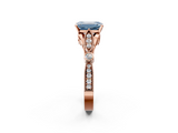 Rose gold Fancy Blue Emerald  Cut Diamond with Milgrain Marquise and Bezel Accents on a Solitaire Band with Prong Setting_179