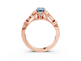 Rose gold Fancy Blue Emerald  Cut Diamond with Milgrain Marquise and Bezel Accents on a Solitaire Band with Prong Setting_180