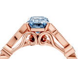 Rose gold Fancy Blue Emerald  Cut Diamond with Milgrain Marquise and Bezel Accents on a Solitaire Band with Prong Setting_181