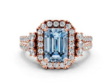 Rose gold Fancy Blue Emerald  Cut Double Halo Diamond Engagement Ring with Pave Band and Four-Prong Setting 1