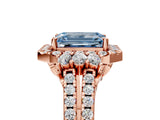 Rose gold Fancy Blue Emerald  Cut Double Halo Diamond Engagement Ring with Pave Band and Four-Prong Setting 10