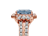 Rose gold Fancy Blue Emerald  Cut Double Halo Diamond Engagement Ring with Pave Band and Four-Prong Setting 12