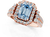 Rose gold Fancy Blue Emerald  Cut Double Halo Diamond Engagement Ring with Pave Band and Four-Prong Setting 2