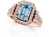 Rose gold Fancy Blue Emerald  Cut Double Halo Diamond Engagement Ring with Pave Band and Four-Prong Setting 3