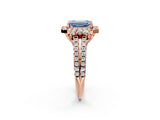 Rose gold Fancy Blue Emerald  Cut Double Halo Diamond Engagement Ring with Pave Band and Four-Prong Setting 4