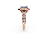 Rose gold Fancy Blue Emerald  Cut Double Halo Diamond Engagement Ring with Pave Band and Four-Prong Setting 5