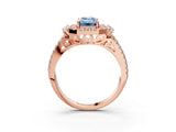 Rose gold Fancy Blue Emerald  Cut Double Halo Diamond Engagement Ring with Pave Band and Four-Prong Setting 7