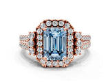 Rose gold Fancy Blue Emerald  Cut Double Halo Diamond Engagement Ring with Pave Band and Four-Prong Setting