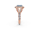 Rose gold Fancy Blue Emerald  Cut Double Halo Split Shank Diamond Ring with Prong Setting_73