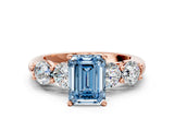 Rose gold Fancy Blue Emerald  Cut Five-Stone Prong Set Diamond Ring with Classic Band_31