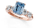Rose gold Fancy Blue Emerald  Cut Five-Stone Prong Set Diamond Ring with Classic Band_32
