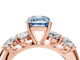 Rose gold Fancy Blue Emerald  Cut Five-Stone Prong Set Diamond Ring with Classic Band_35