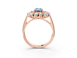Rose gold Fancy Blue Emerald Cut Halo Cluster Diamond Ring with Pave Band and Four-Prong Setting_15