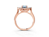 Rose gold Fancy Blue Emerald Cut Halo Diamond Cluster Ring with Marquise and Round Stones on a White Gold Band with Prong Setting_3